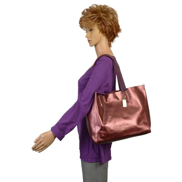 AUTHENTIC COACH PEBBLE LEATHER DERBY METALLIC BURGUNDY/PURPLE TOTE F39675 - Picture 15 of 15